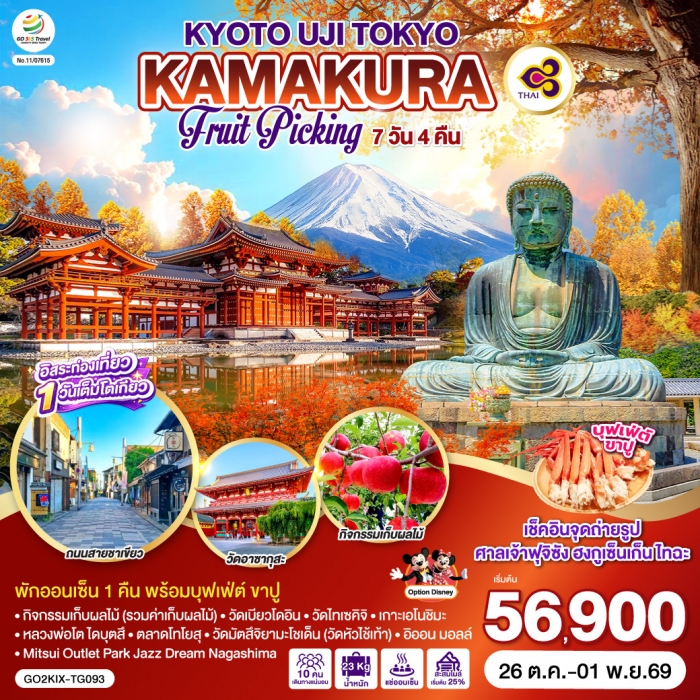 ทัวร์ญี่ปุ่น KYOTO UJI TOKYO KAMAKURA FRUIT PICKING 7D 4N การบินไทย [TG]