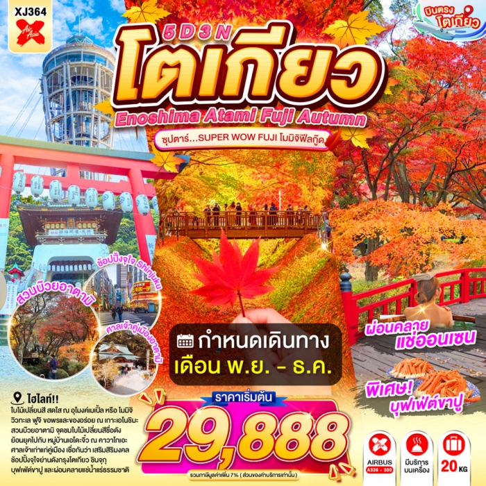 ทัวร์ญี่ปุ่น ENOSHIMA ATAMI TOKYO FUJI AUTUMN ซุปตาร์...SUPER WOW FUJI โมมิจิฟีลกู๊ด 5 วัน 3 คืน ทัวร์ญี่ปุ่น ENOSHIMA ATAMI TOKYO FUJI AUTUMN ซุปตาร์...SUPER WOW FUJI โมมิจิฟีลกู๊ด 5 วัน 3 คืน
