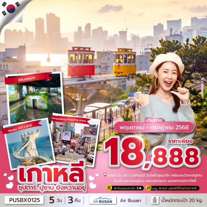 ทัวร์เกาหลี ซุปตาร์ ปูซาน ยังหวานอยู่ 5 วัน 3 คืน (บินดึก-กลับเย็น) 