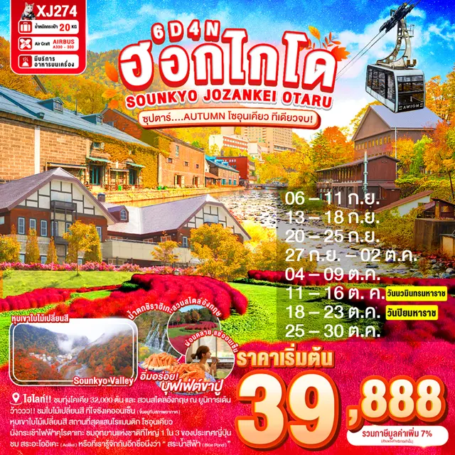 ทัวร์ญี่ปุ่น ฮอกไกโด SOUNKYO JOZANKEI OTARU AUTUMN โซอุนเคียว ทีเดียวจบ 6 วัน 4 คืน